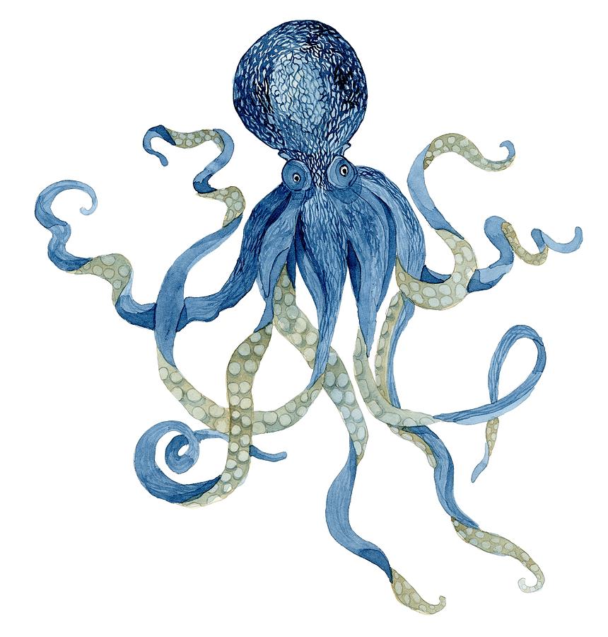 Indigo Ocean Blue Octopus Painting by Audrey Jeanne Roberts | Pixels