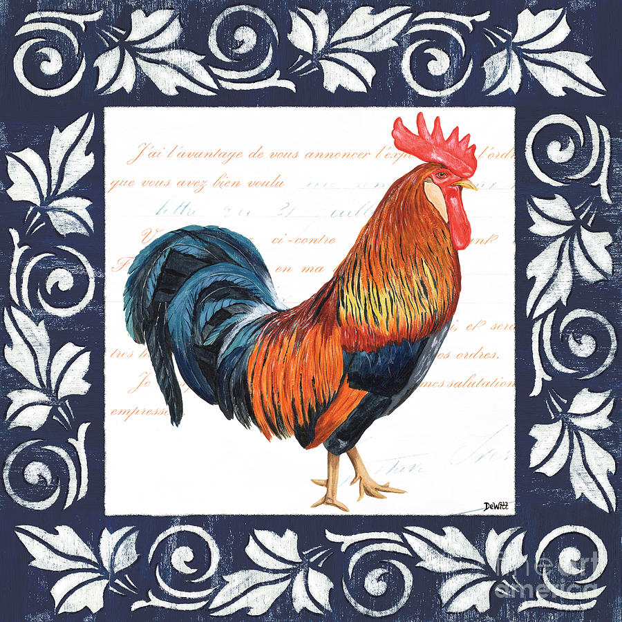 Rooster Painting - Indigo Rooster 1 by Debbie DeWitt
