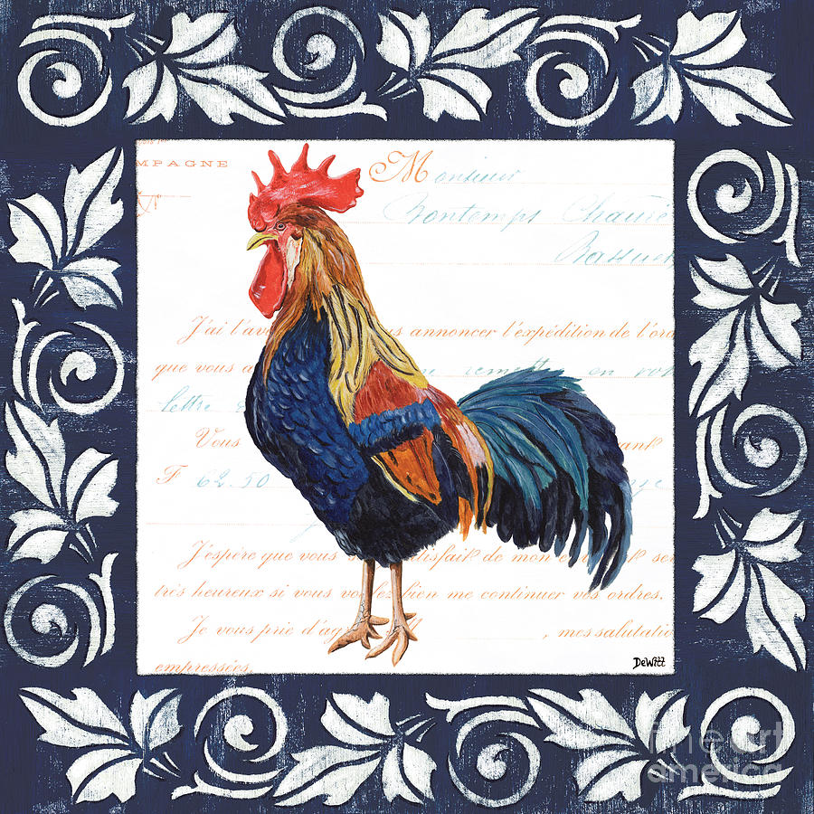Rooster Painting - Indigo Rooster 2 by Debbie DeWitt