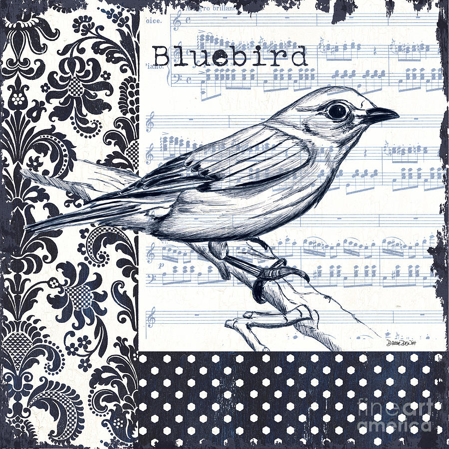 Bluebird Painting - Indigo Vintage Songbird 1 by Debbie DeWitt