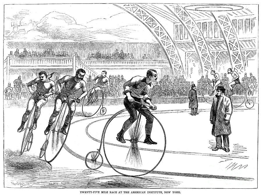 Indoor Bicycle Race, 1880 Drawing by Granger