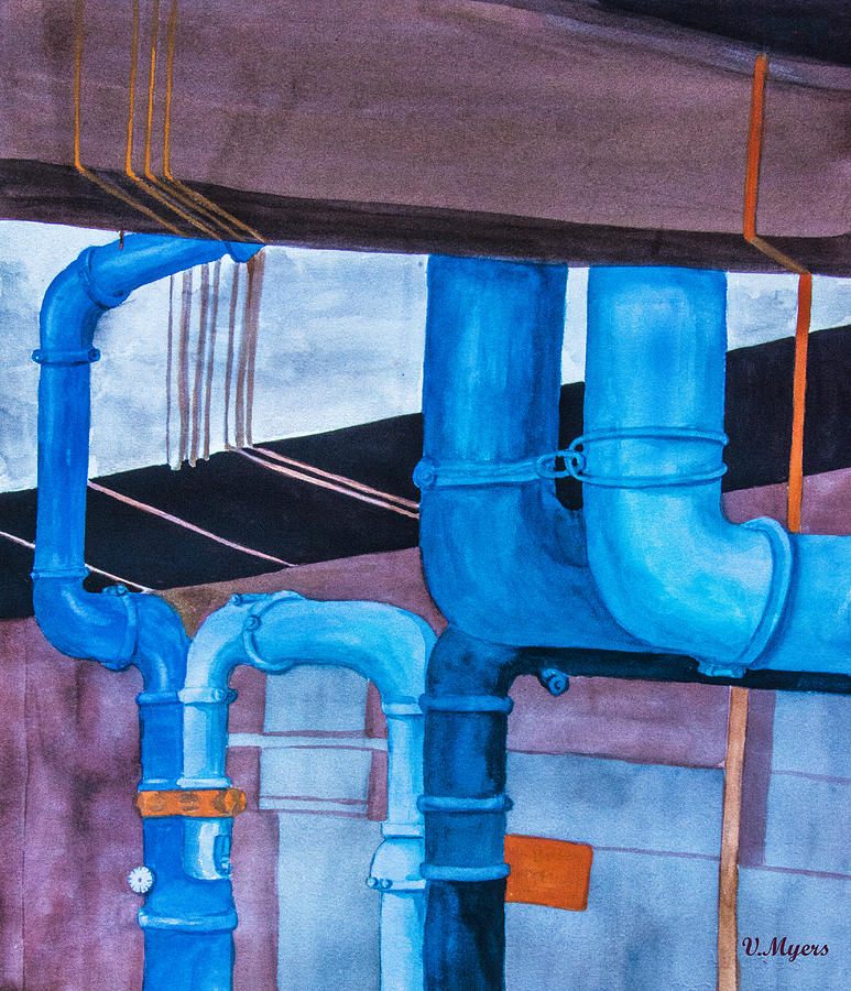 Abstract Painting - Indoor Pipes by Vickie Myers