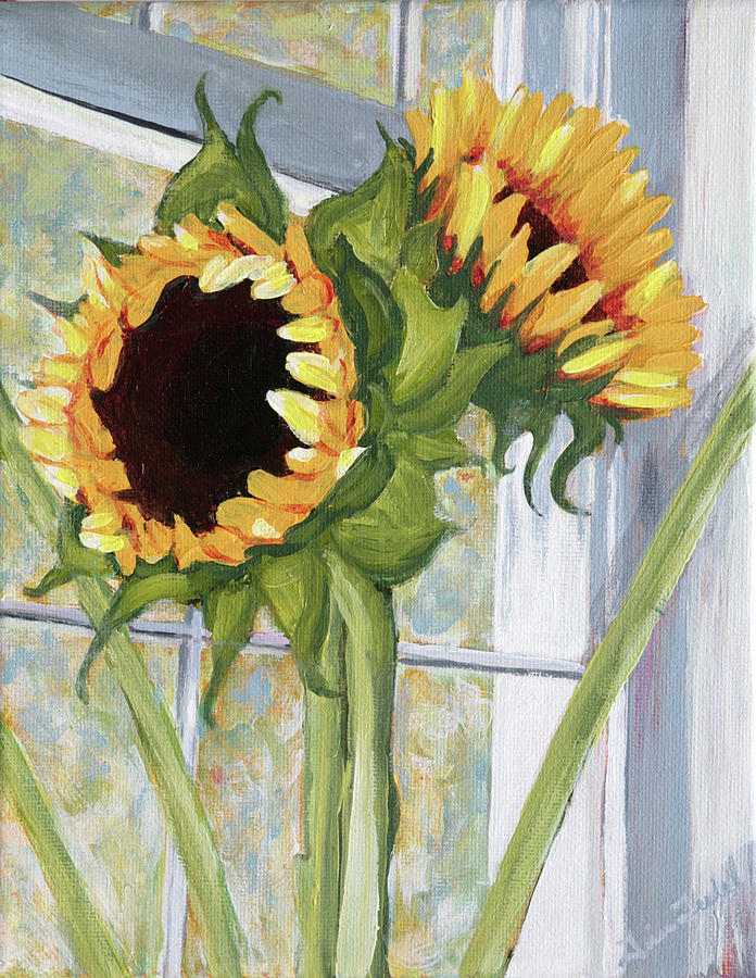 Sunflower Painting - Indoor Sunflowers II by Trina Teele