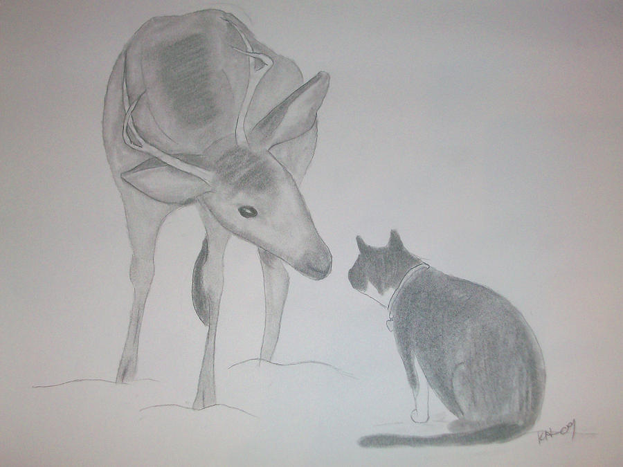 Deer Drawing - Indoors meets Outdoors by Kristen Hurley