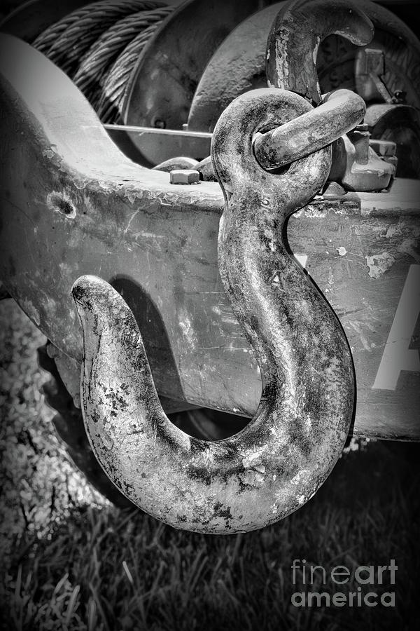 Industrial Chain Hook Black and White Photograph by Paul Ward