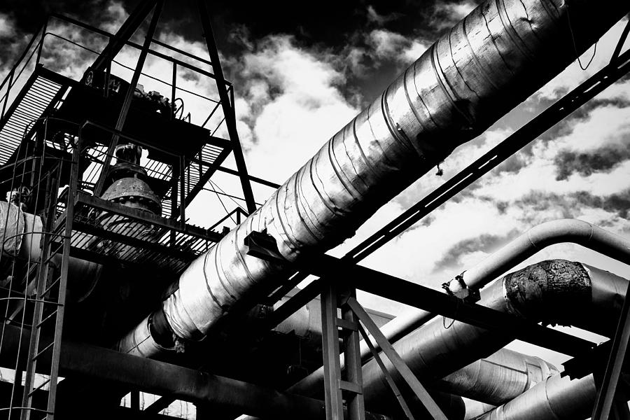Industrial Metal Piping in Monochrome Photograph by John Williams