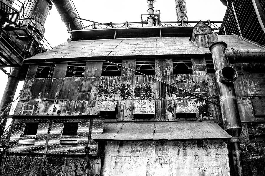 Industrial - The Steel Mill in Bethlehem Pa in Black and White Photograph by Bill Cannon