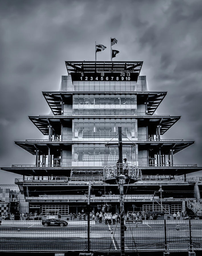 Indy 500 Pagoda - Black and White Photograph by Ron Pate