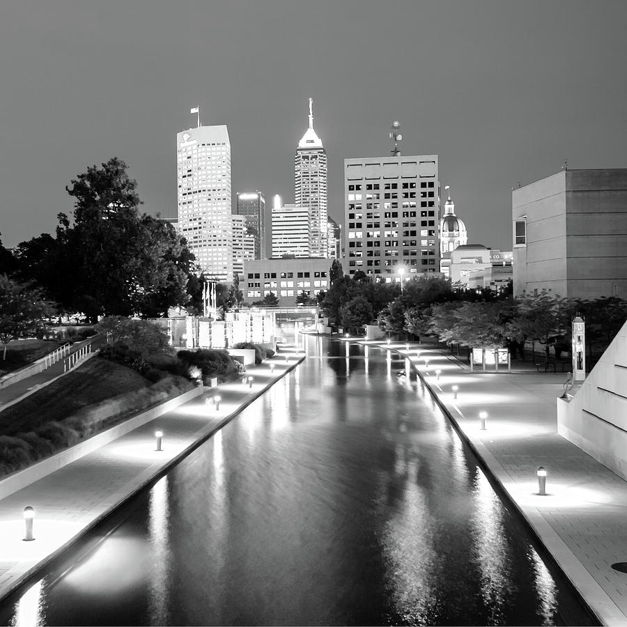 Indy City Skyline - Indianapolis Indiana Black-White 1x1 Photograph by Gregory Ballos