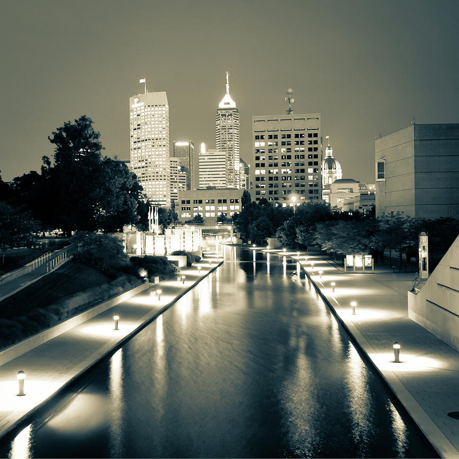 Indy City Skyline - Indianapolis Indiana Sepia 1x1 Photograph by Gregory Ballos