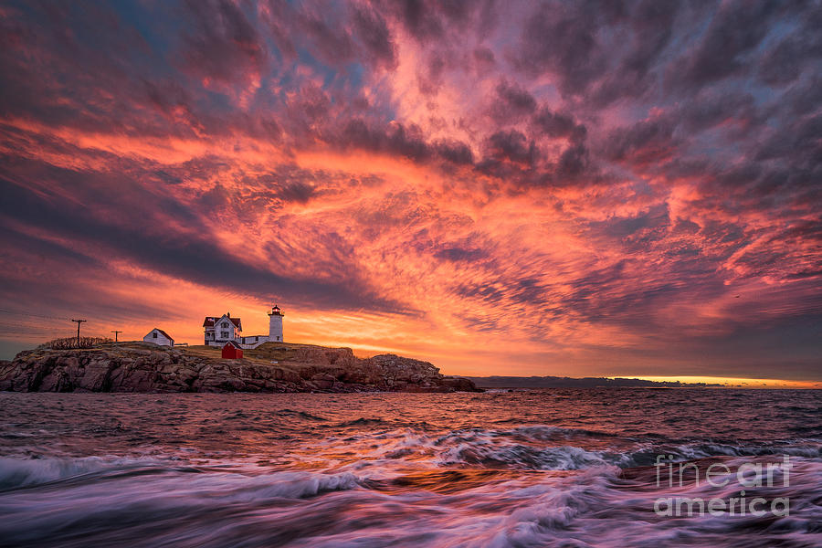 Winter Photograph - Nubble Lighthouse Inferno by Benjamin Williamson