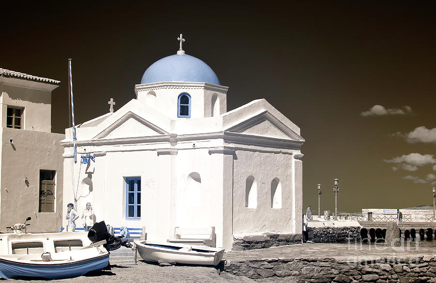Infrared Agios Nikolaos Church Mykonos Photograph by John Rizzuto