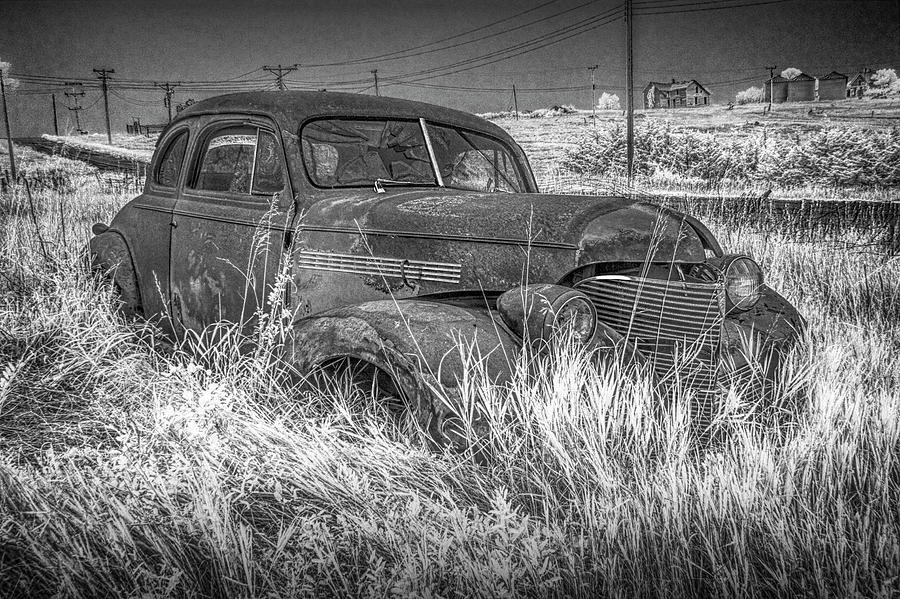 Infrared Black and White Photo of an Abandoned Vintage Auto Photograph by Randall Nyhof
