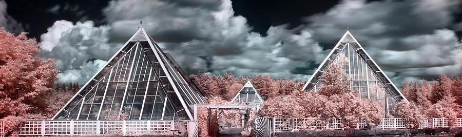 Garden Photograph - Infrared glass pyramids panorama by Sandra Rugina