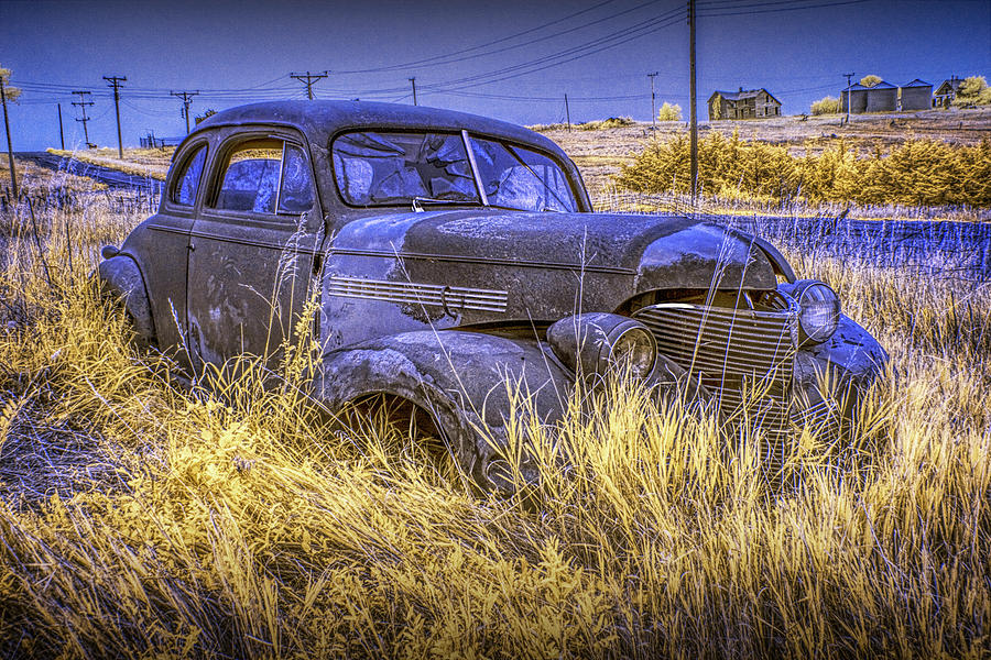 Infrared Photo of an Abandoned Vintage Auto in the Ghost Town by Okaton South Dakota  Photograph by Randall Nyhof
