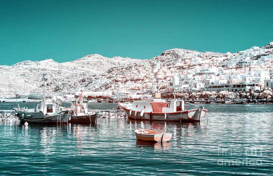 Infrared Port Boats in Mykonos Photograph by John Rizzuto