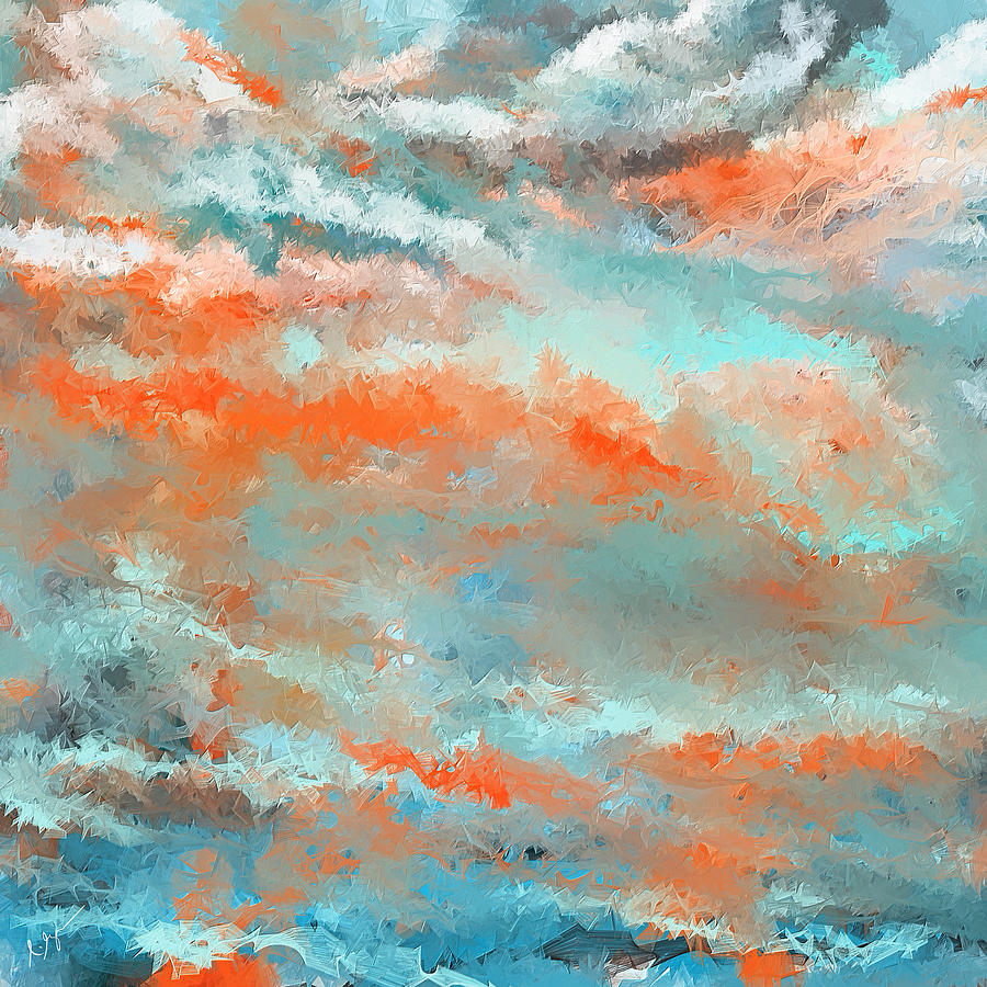 Infused Energy- Turquoise And Orange Art Painting by Lourry Legarde