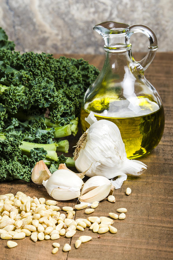 Cheese Photograph - Ingredients for kale pesto by John Trax