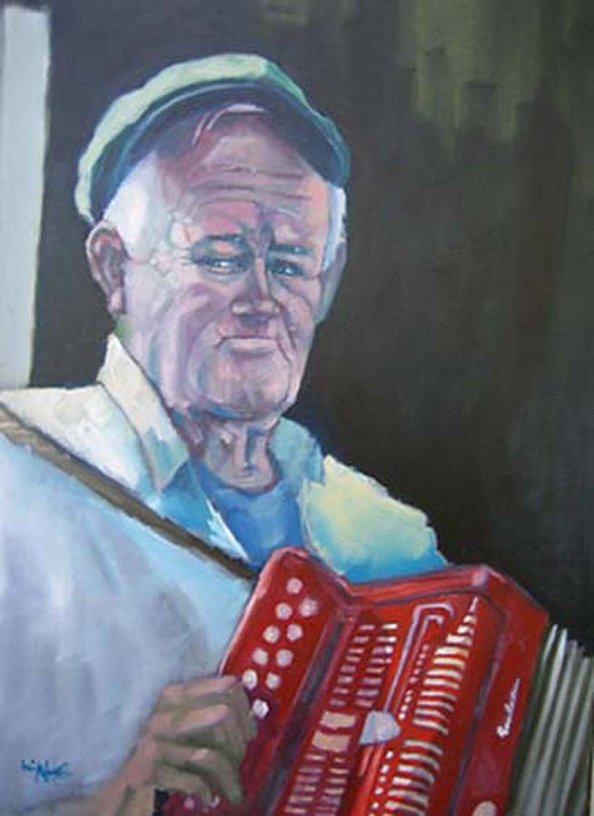 Inis Mor Accordian Player Painting by Kevin McKrell