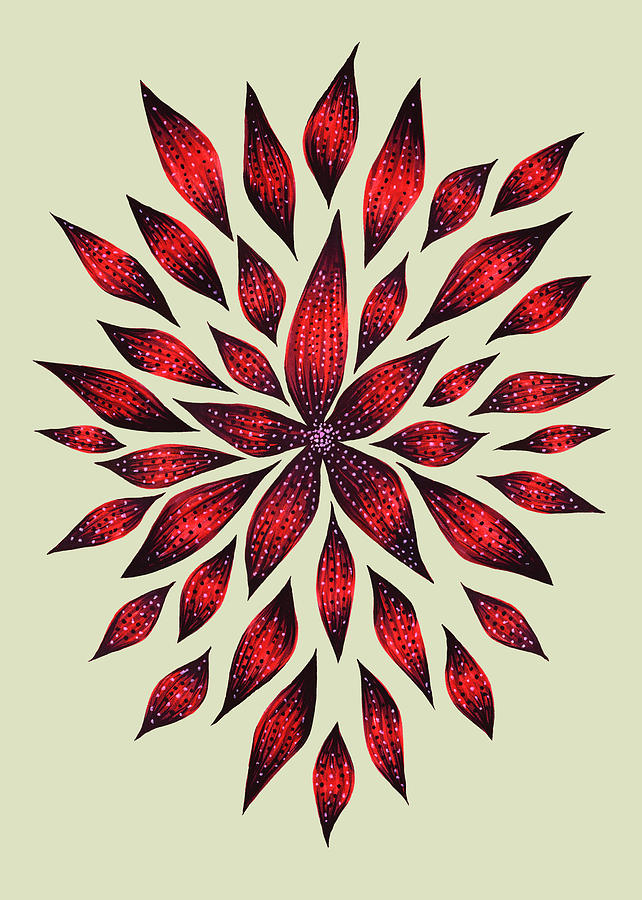 Ink Drawn Abstract Red Doodle Flower Digital Art by Boriana Giormova