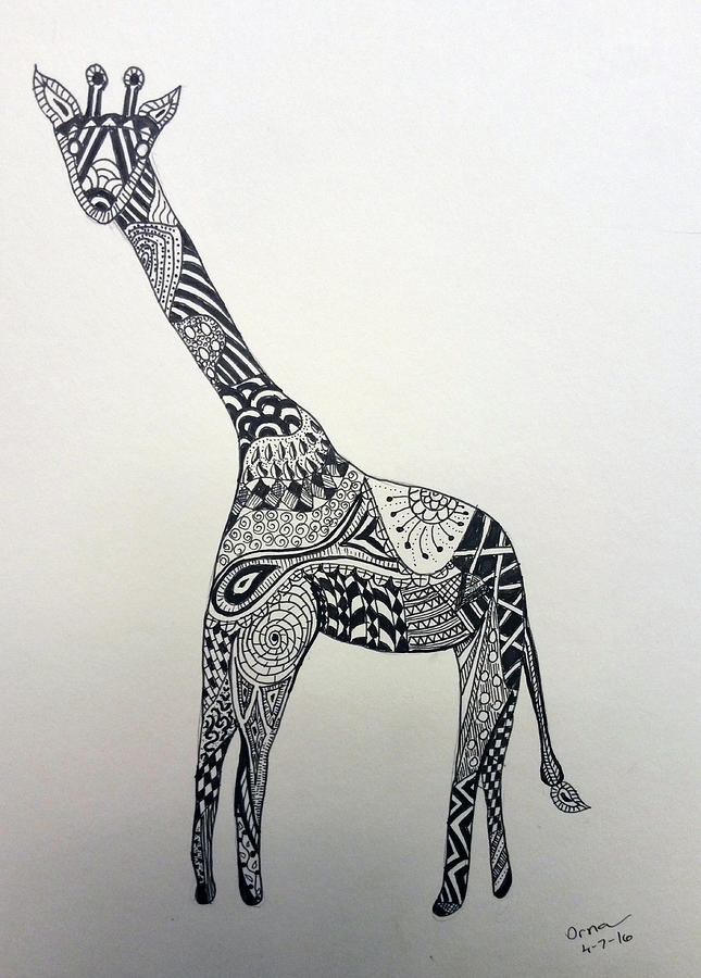 Ink Giraffe Drawing by Orna Kretchmer - Fine Art America