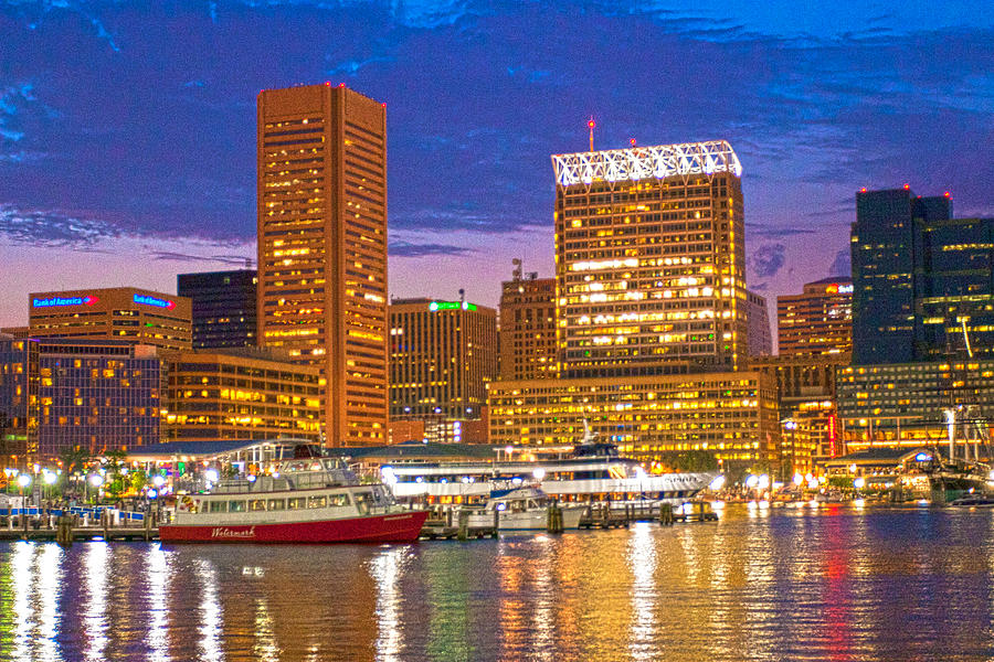 Inner Harbor at Night - HDR Photograph by Lou Ford