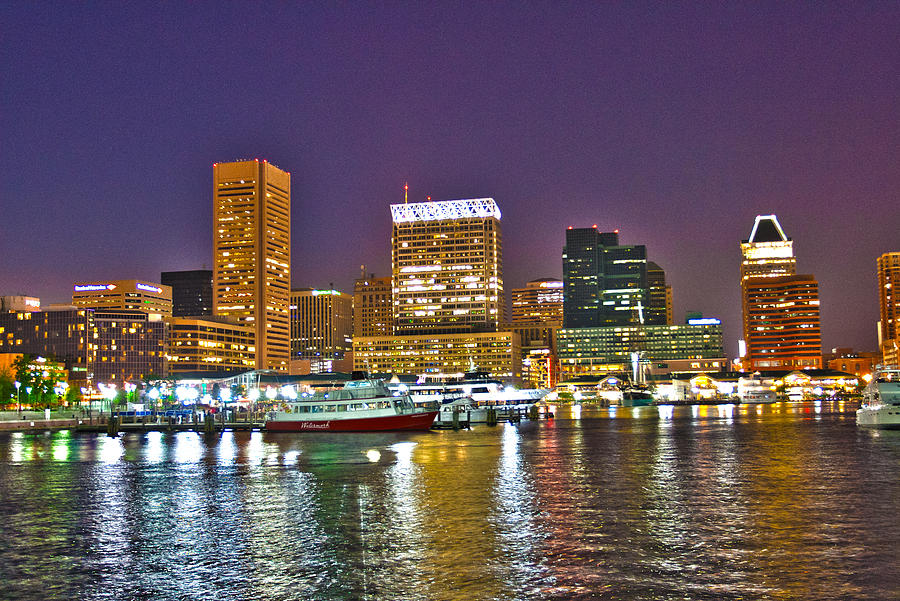 Inner Harbor at Night 3 - HDR Photograph by Lou Ford