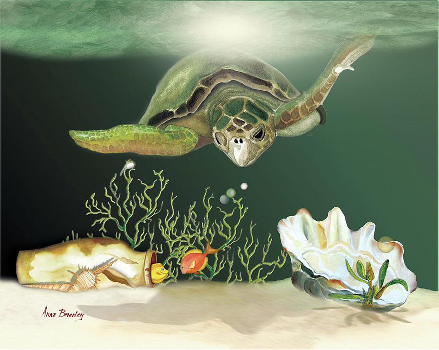 Inquisitive Turtle Painting by Anne Beverley-Stamps
