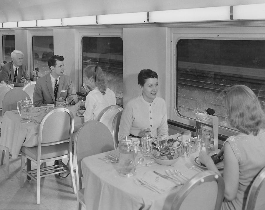 Inside Dining Car Rebuilt for Bilevel Coach - 1958  Photograph by Chicago and North Western Historical Society