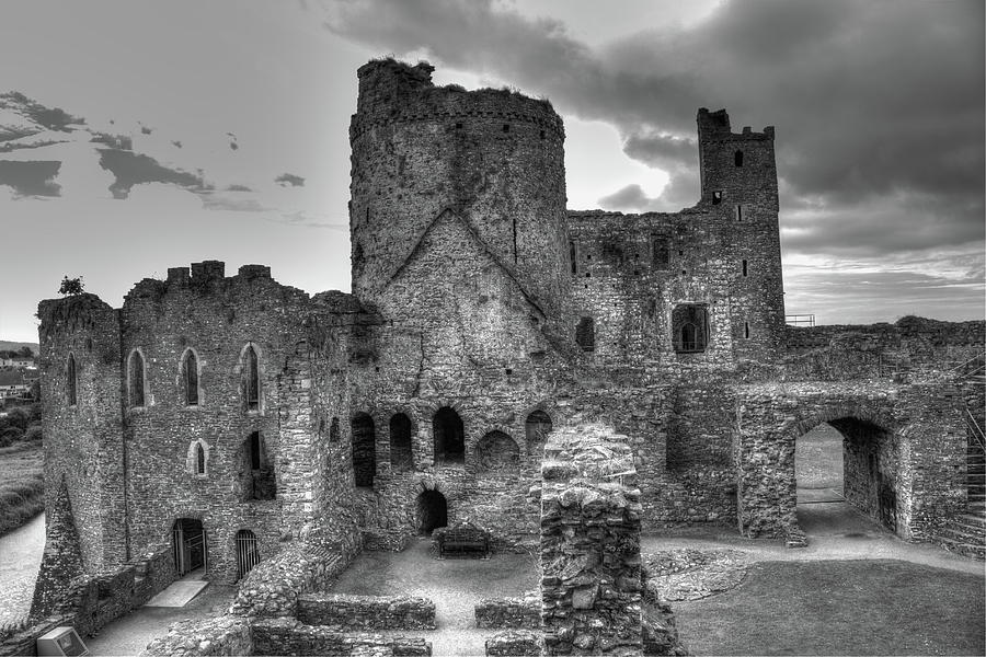 Castle Photograph - Inside Kidwelly Castle Monochrome by Jeff Townsend