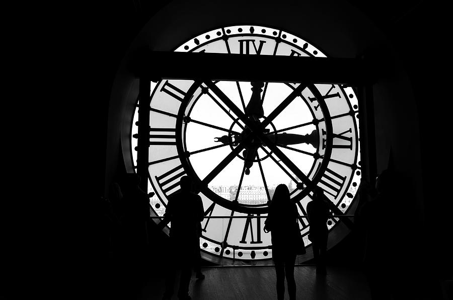 Inside Musee dOrsay Giant Clock Overlooking Paris France Black and White Photograph by Shawn OBrien