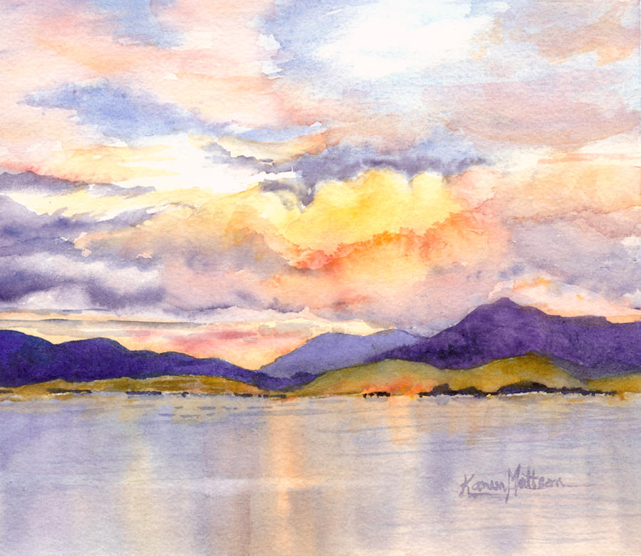 Inside Passage Sunset - Alaska Painting by Karen Mattson