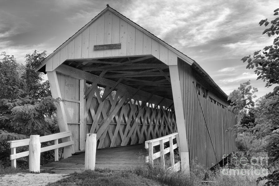 Inside The Imes Covered Bridge Black And White Photograph by Adam Jewell