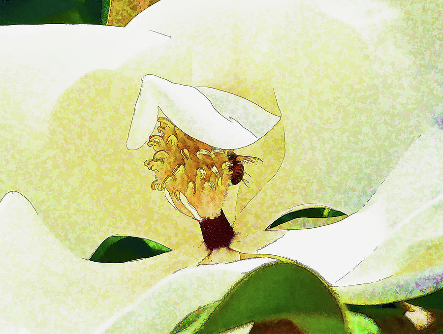 Inside the Magnolia Flower 1 Painterly Digital Art by Linda Brody