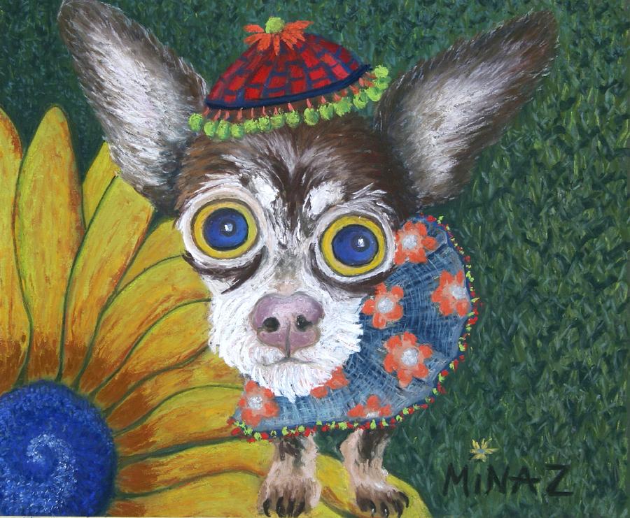 Chihuahua Painting - Inside Van Goghs Garden Sits Sunflower Sally by Minaz Jantz Chihuahua Painting - Inside Van Goghs Garden Sits Sunflower Sally by Minaz Jantz