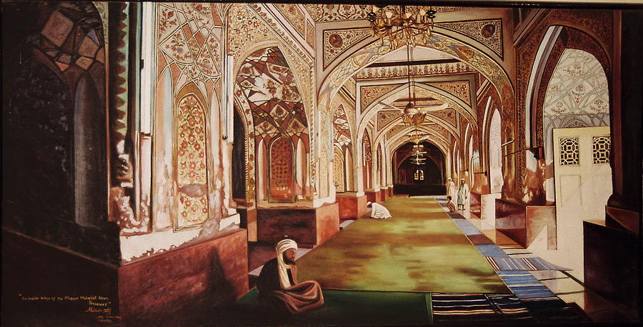 Inside View of Mahabat Khan Mosque in Peshawar Painting by Mehtab Ali