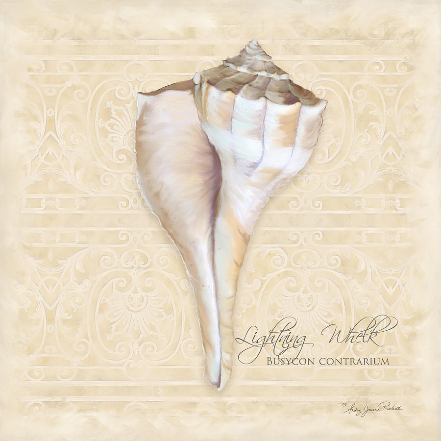 Inspired Coast 3 - Lightning Whelk Shell Busycon Contrarium Painting by Audrey Jeanne Roberts