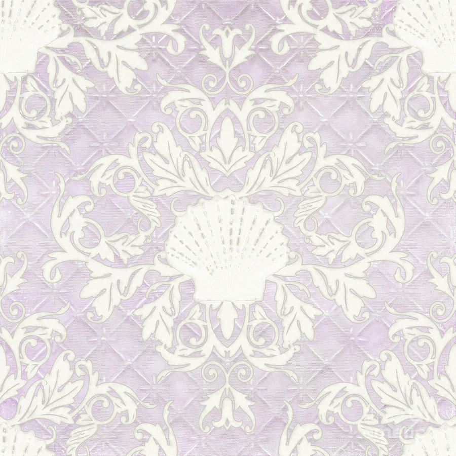 Inspired Coast Beach Seashell Damask Scrollwork Lavender Painting by Audrey Jeanne Roberts
