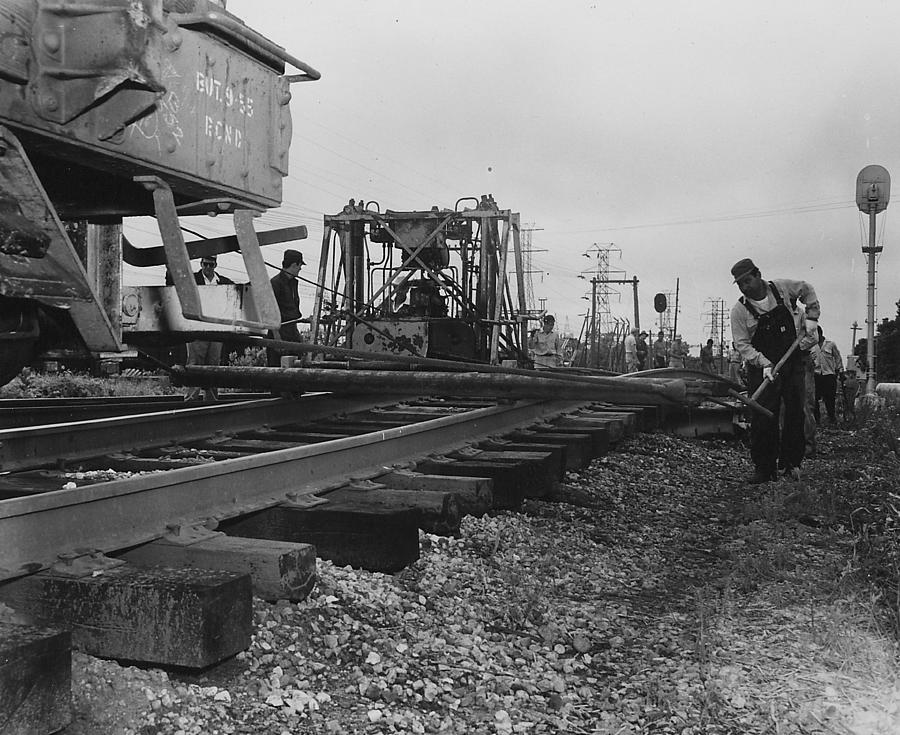 Laborers Work on Track - 1957 Photograph by Chicago and North Western Historical Society