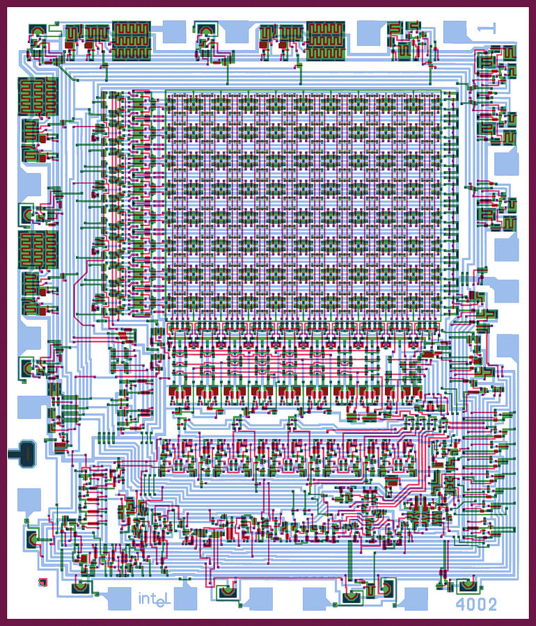 Intel 4002 MOS RAM Silicon Wafer Integrated Circuit Mask Diagram Digital Art by Kathy Anselmo
