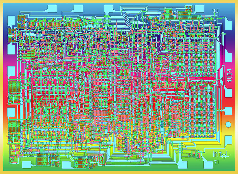 Intel 4004 CPU 4 bit Central Processing Unit CPU Computer Chip Integrated Circuit Mask, Abstract 5 Digital Art by Kathy Anselmo