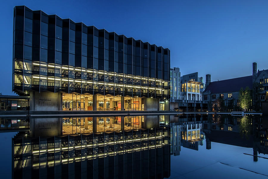 Interesting Architecture at blue hour with a reflection pool Photograph by Sven Brogren
