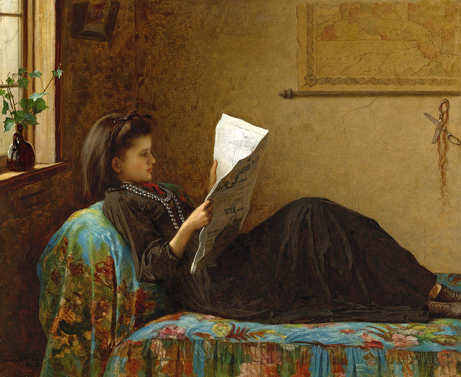 Interesting News Painting by Eastman Johnson