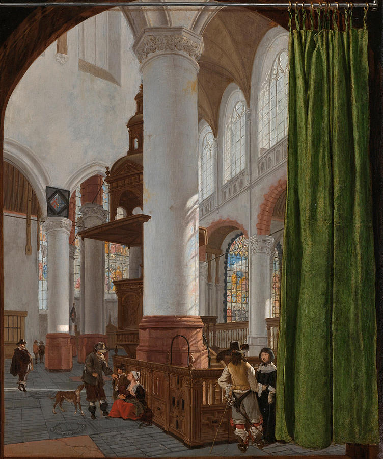 Interieur van de Oude Kerk in Delft Painting by Gerard Houckgeest