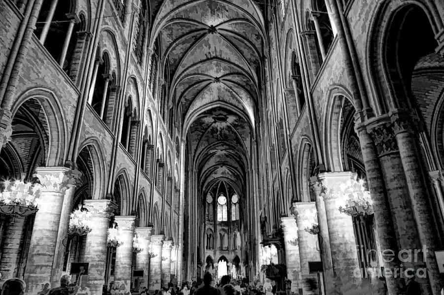 Interior BW Notre Dame Paris Photograph by Chuck Kuhn