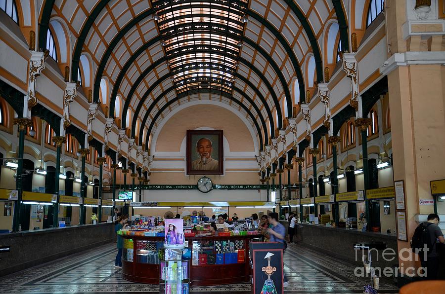 Interior hall of historic Saigon Ho Chi Minh Central Post Office building Vietnam Photograph by Imran Ahmed