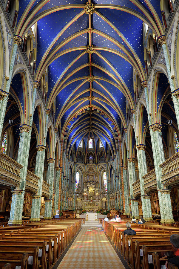 Interior Nave Of Notre Dame Roman Catholic Cathedral Basilica In Photograph