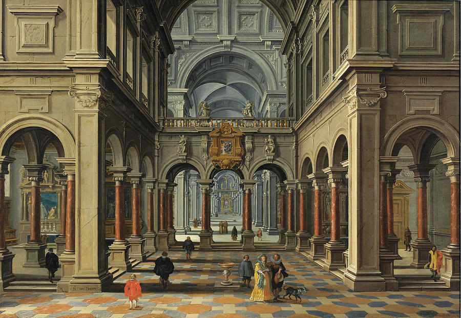 Interior of a Church Painting by Bartholomeus van Bassen and Esaias van de Velde