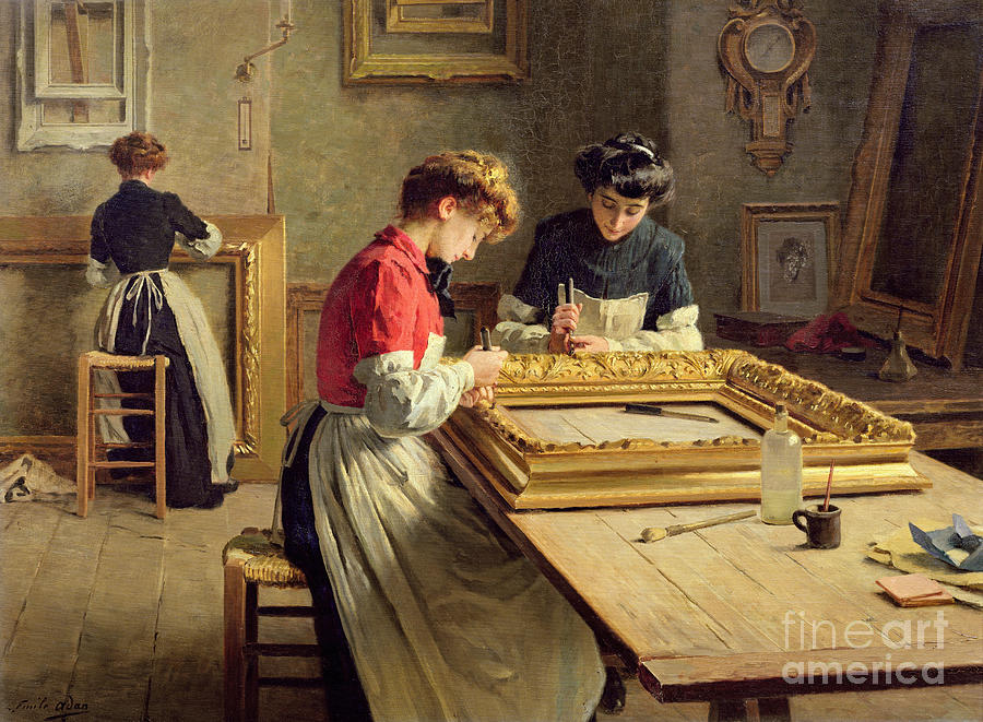 Pot Painting - Interior of a Frame Gilding Workshop by Louis Emile Adan
