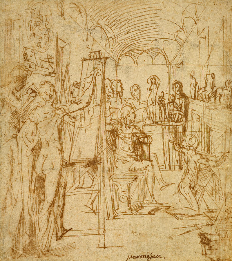 Interior of a Painters Studio Drawing by Parmigianino